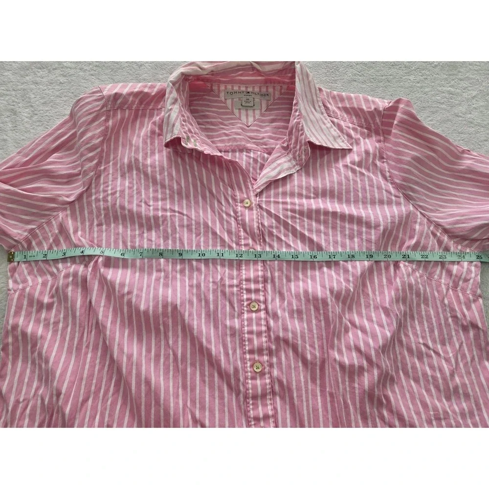 Tommy Hilfiger Womens Pink White Striped Button Down Shirt Size 20 Collared - Picture 7 of 10